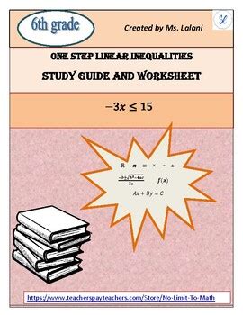 One Step Linear Inequalities Study Guide Worksheet By No Limit To Math