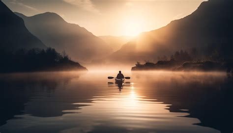 Silueta De Dos Personas En Kayak Al Atardecer Generada Por Ia Foto