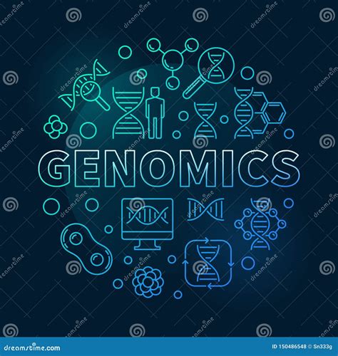 Genomics Vector Round Blue Concept Outline Illustration Stock Vector