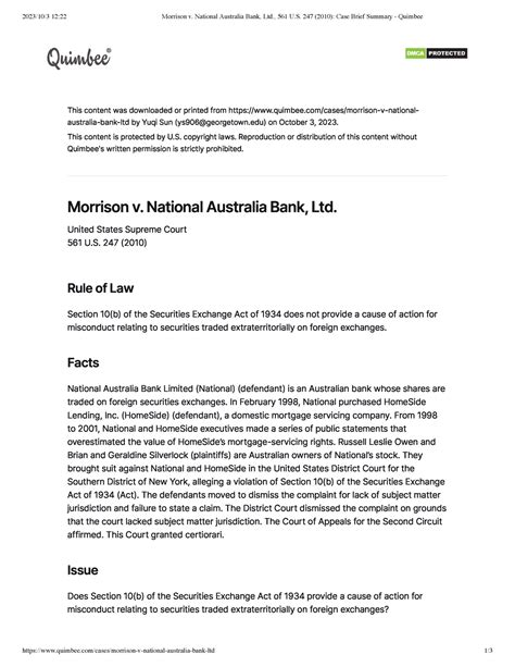 Morrison V National Australia Bank Ltd 561 Us 247 2010 Case