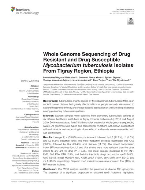 Pdf Whole Genome Sequencing Of Drug Resistant And Drug Susceptible