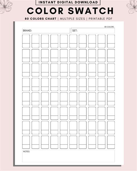 Printable Color Swatch Chart 80 Colors Blank Color Swatch Sheet Color Swatch Pdf Color Swatch