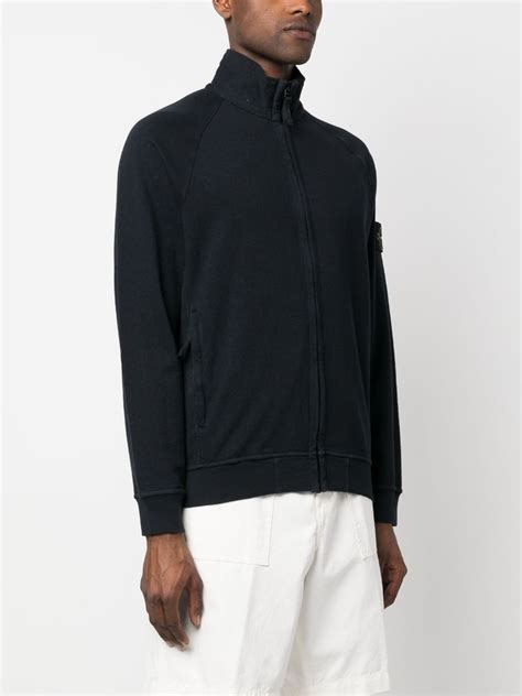 Stone Island Compass Patch Zipped Sweatshirt Blue FARFETCH