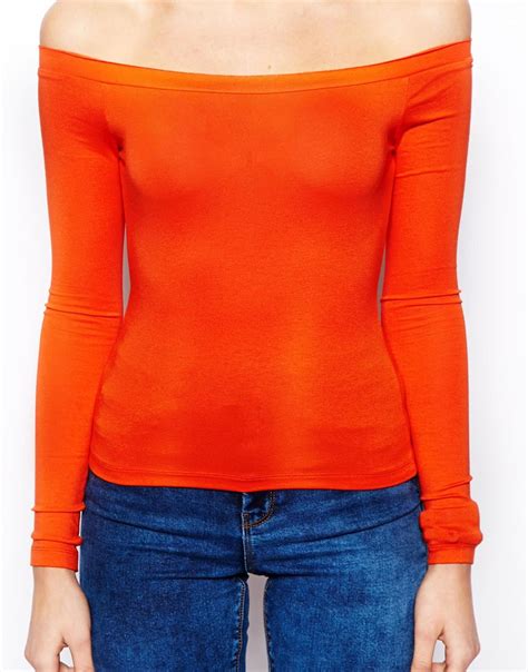 Lyst Asos Top With Off Shoulder In Orange