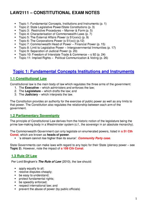 Constitutional Extra Notes Law2111 Constitutional Exam Notes Topic