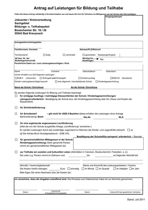 Antrag auf Leistungen fÃ¼r Bildung und Teilhabe Landkreis Bad