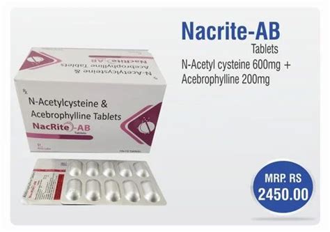 Nacrite AB N Acetylcysteine Acebrophylline Tablets Packaging Size 10