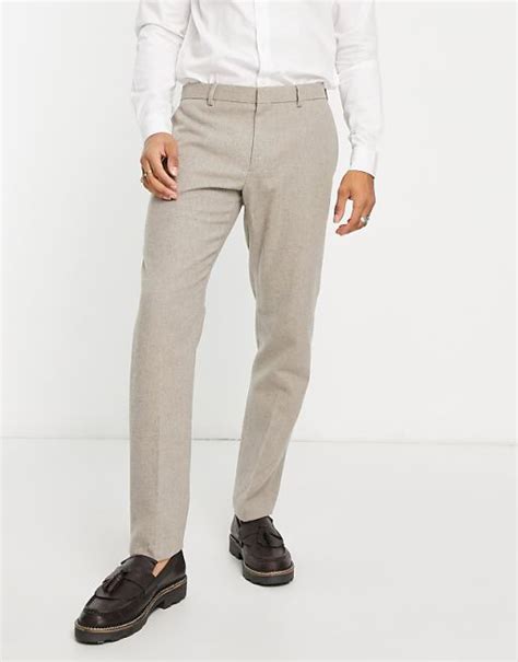 River Island Slim Flannel Suit Pants In Ecru Asos