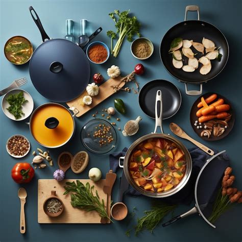 premium photo arafed view   variety  cooking utensils