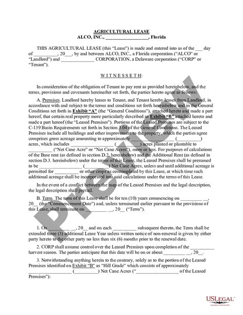 Agricultural Lease Agreement Us Legal Forms