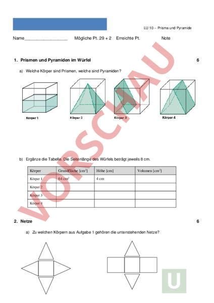 Arbeitsblatt MB 3 LU 10 LZK Geometrie Körper Figuren