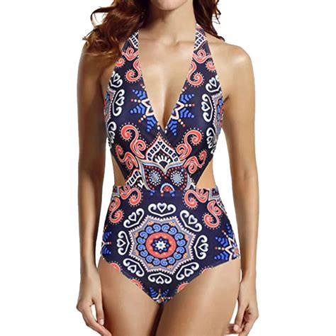 Bikinis 2019 Mujer Womens Vintage Africa Print High Waisted Halter One