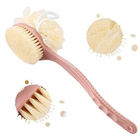 Bath Body Brush Natural Bristle With Loofah 2 In 1 Body Brush Long