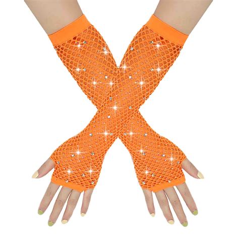 Women 80s Fishnet Gloves Long Neon Fingerless Fishnet Gloves Mesh