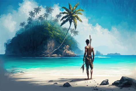 Premium Ai Image Castaway Stranded On An Island Beach Fantasy Concept