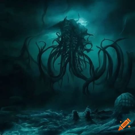 Detailed Depiction Of Cthulhu Rising From The Ocean On Craiyon