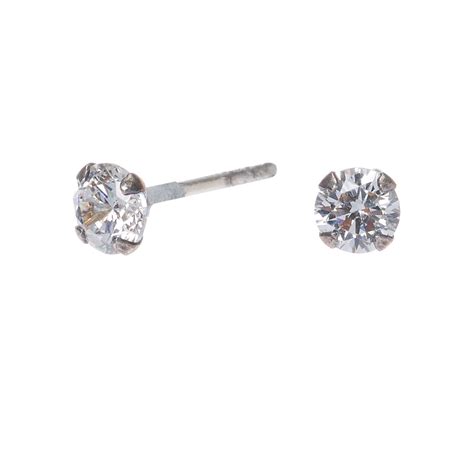 Sterling Silver Cubic Zirconia 4mm Round Stud Earrings Claires Us