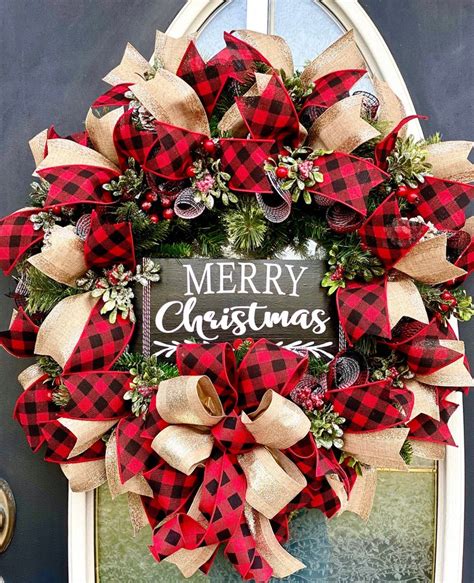 Buffalo Plaid Christmas Door Decor Christmas Wreath Buffalo Etsy