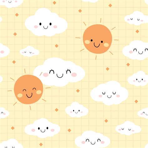 Premium Vector Cute Day Sky Cloud Cartoon Doodle Seamless Pattern