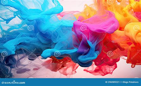 A Group Of Multicolored Smokes Floating In The Air On A White