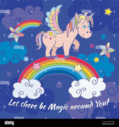 Cute unicorn and rainbow fairy vector background, poster, greeting card ...