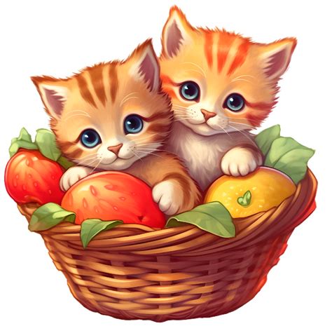 Cliparts from Anna : Kittens in a basket. Котята в корзинке. PNG.