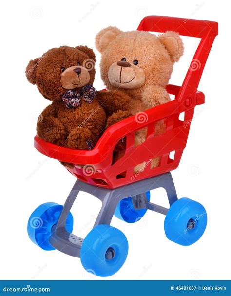 Carro Do Supermercado Da Compra Com Os Brinquedos Do Urso De Peluche