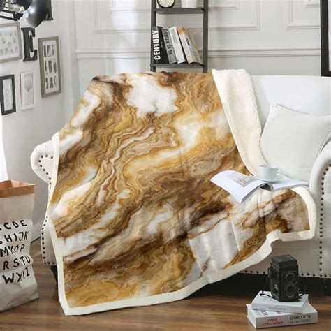 YST Gold Marbling Fleece Blanket Brown Abstract Artwork Sherpa Blanket