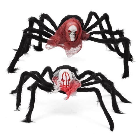 Gustave Halloween Giant Hairy Spiders Decoration Skull Head Fake Spider