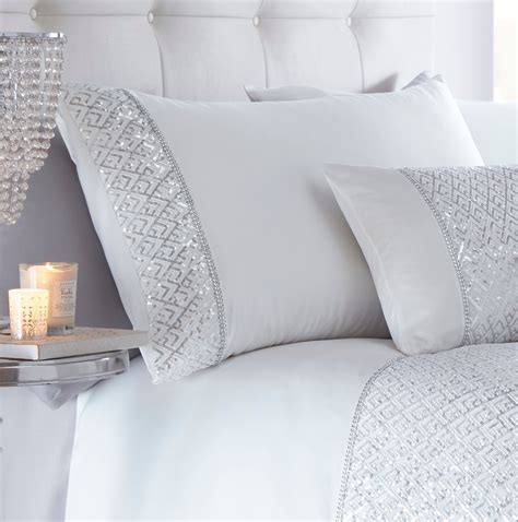 Luxury Sequin Diamante Duvet Quilt Cover Bedding Bed Linen Set Shimmer White New Ebay