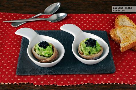 Canap De Anchoas Con Aguacate Queso Y Caviar Vegetal Receta Saludable