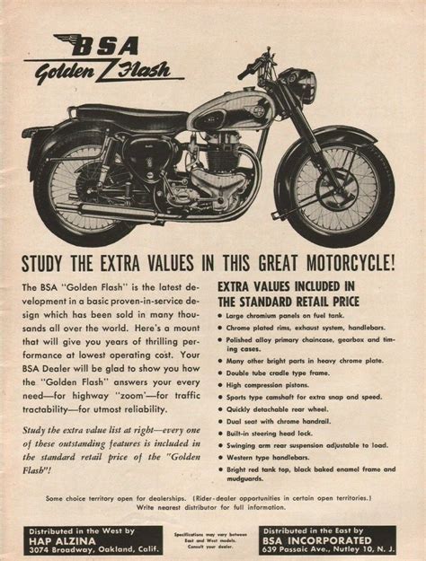 Bsa Golden Flash Vintage Motorcycle Ad