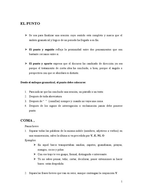 Signos De Puntuacion Pdf Coma Oración Lingüística