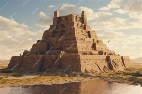 Premium AI Image | An ancient Sumerian ziggurat rising majestically i 00517 02