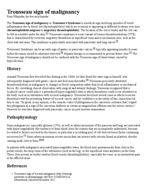 Trousseau Sign of Malignancy | Medical Specialties | Diseases And Disorders