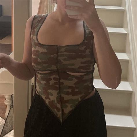 Lois Blue X Camo Under Boob Corset Style Tee Size Depop