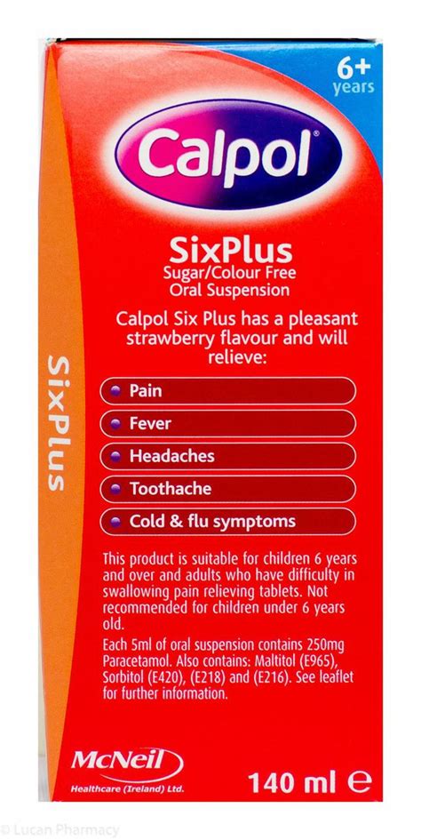 Calpol® Sixplus Sugar Colour Free Oral Suspension Strawberry Flavour 140ml P Lucan Village