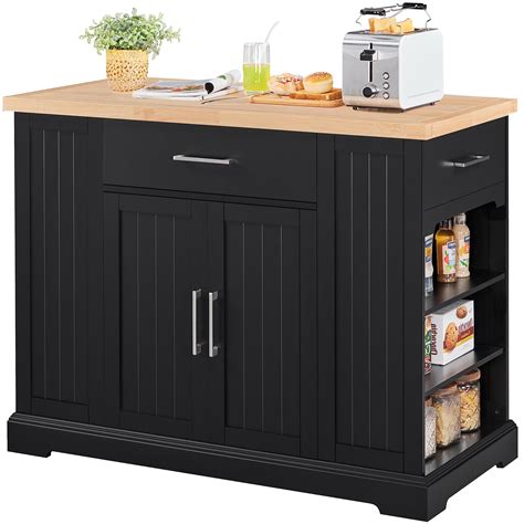 Buy Yaheetech Kitchen Island On Hidden Wheels Rolling Kitchen Cart