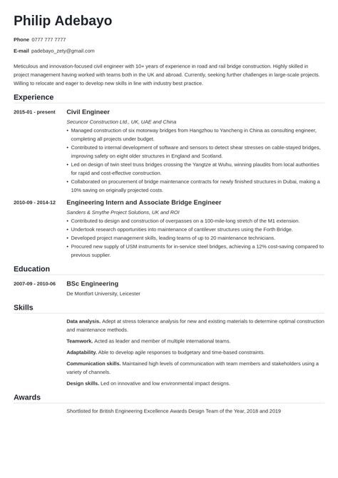 Simple Graduate Civil Engineer Cv Pdf Junior Civil Engineer Resume