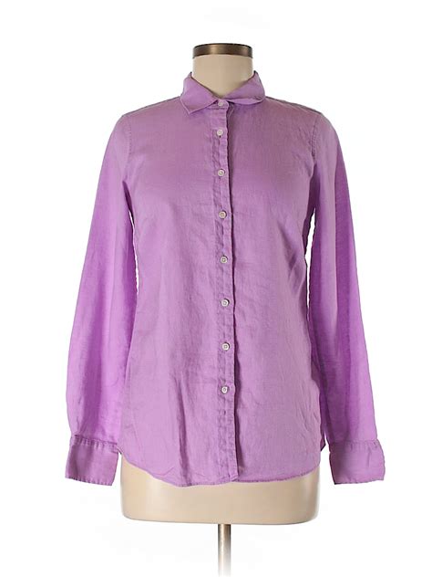 J Crew 100 Linen Solid Purple Long Sleeve Button Down Shirt Size 2