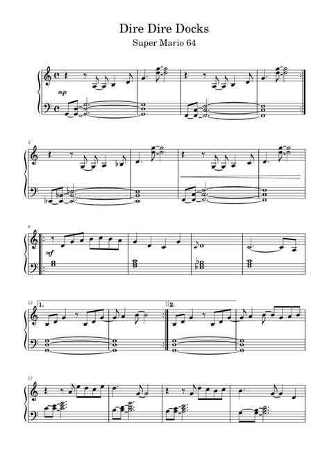 Dire Dire Docks Super Mario 64 Sheet Music For Piano Solo Easy