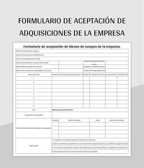 Plantilla De Formato Excel Formulario De Aceptación De Adquisiciones De