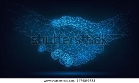 Two Wireframe Glowing Hands Handshake Technology Stock Vector Royalty