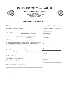 Fillable Online Claim For Refund Or Credit State Of Louisiana Parish Of