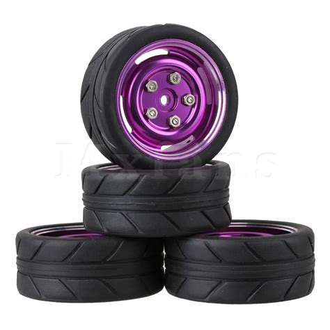 Mxfans 4 X RC 1 10 On Road Car Arrow Pattern Rubber Tyre Purple Alloy