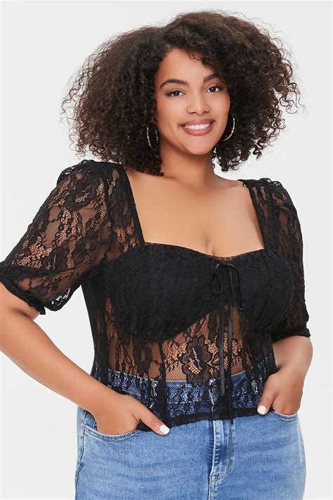 Plus Size Sheer Lace Crop Top