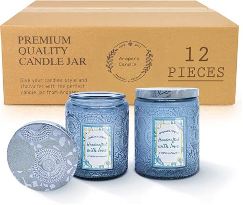 Aroparc 12 Pack Glass Candle Jars For Candle Making 8oz Embossed