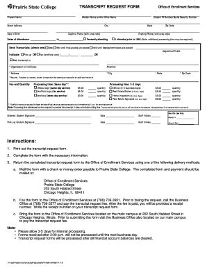 Prairie State College Transcripts Form Fill Out And Sign