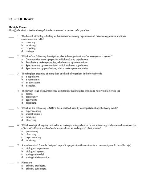 Ch 3 eoc review - Ch. 3 EOC Review Multiple Choice Identify the choice that best completes the