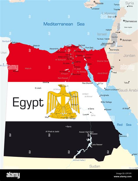 Abstract Vector Color Map Of Egypt Country Colored By National Flag